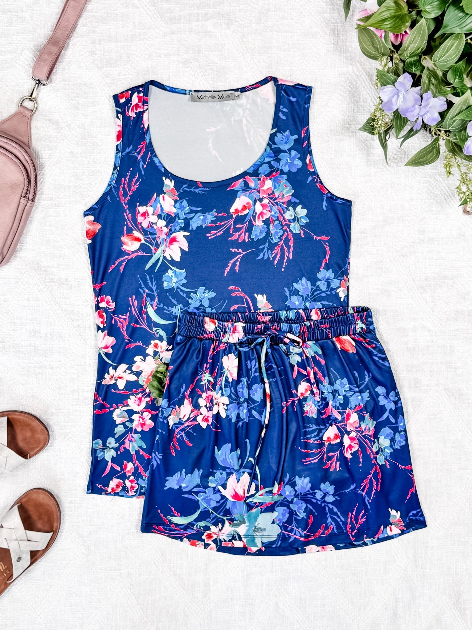 Luxe Crew Tank - Navy Floral Bliss